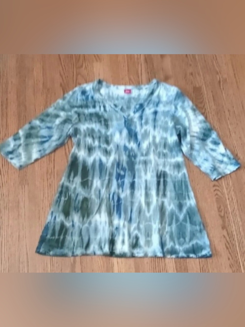 Tie-Dye Blue Green Women's cotton V-Neck Tunic.